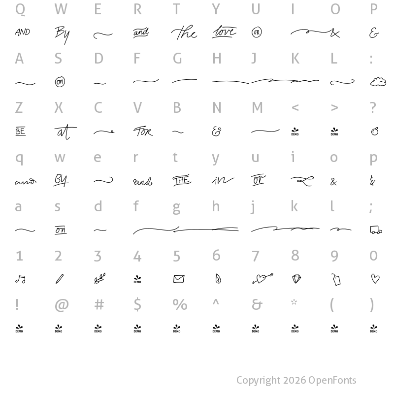 Character Map of FONTSPRING DEMO - Signerella Swash Regular Regular