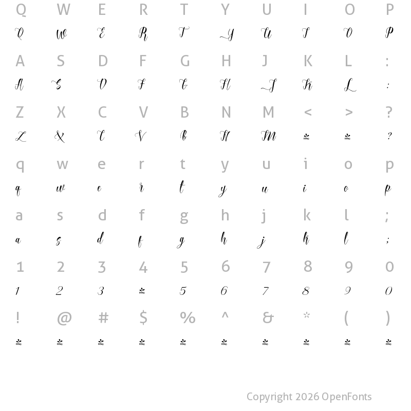 Character Map of FONTSPRING DEMO - Silliza Script Regular