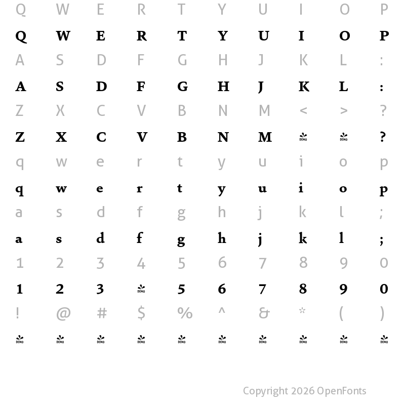 Character Map of FONTSPRING DEMO - Sina-ExtraBold Regular