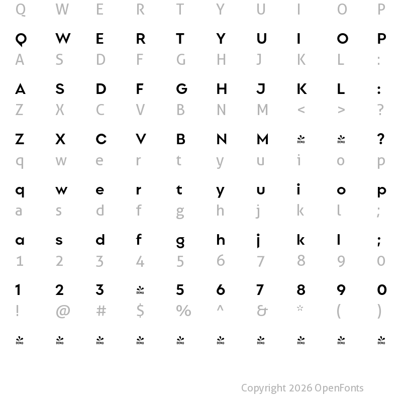 Character Map of FONTSPRING DEMO - Singolare Bold Regular