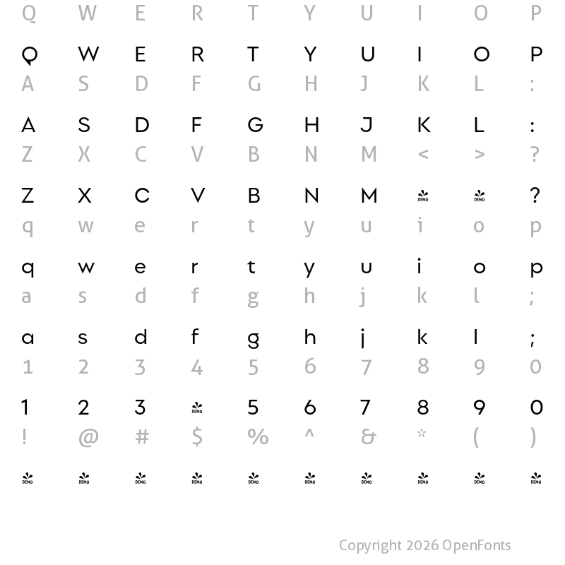 Character Map of FONTSPRING DEMO - Singolare Regular