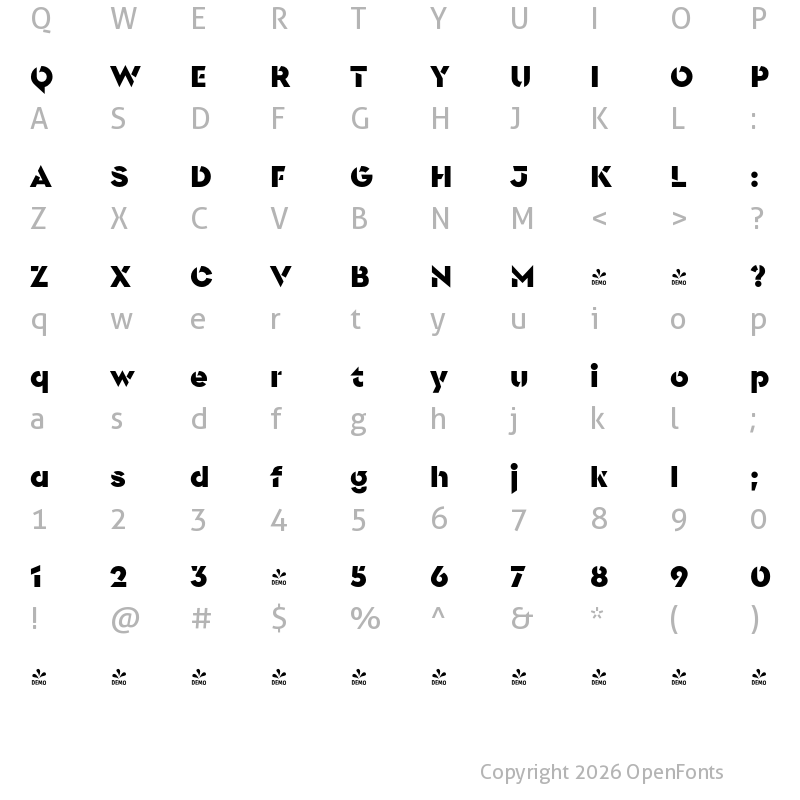 Character Map of FONTSPRING DEMO - Singolare Stencil Black Regular