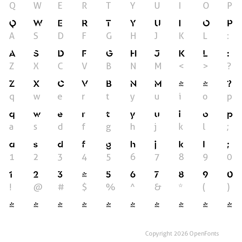 Character Map of FONTSPRING DEMO - Singolare Stencil Bold Regular
