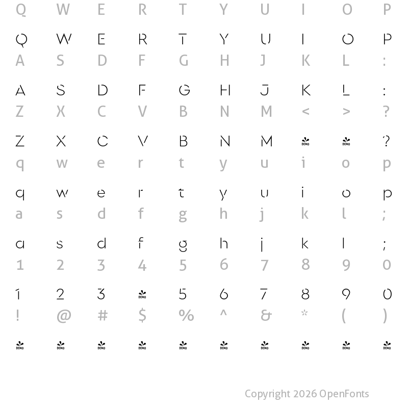 Character Map of FONTSPRING DEMO - Singolare Stencil Light Regular