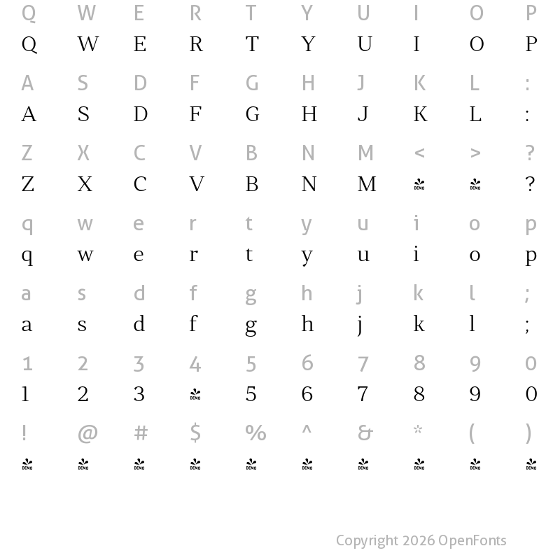 Character Map of FONTSPRING DEMO - Skema Pro Display Lt Regular