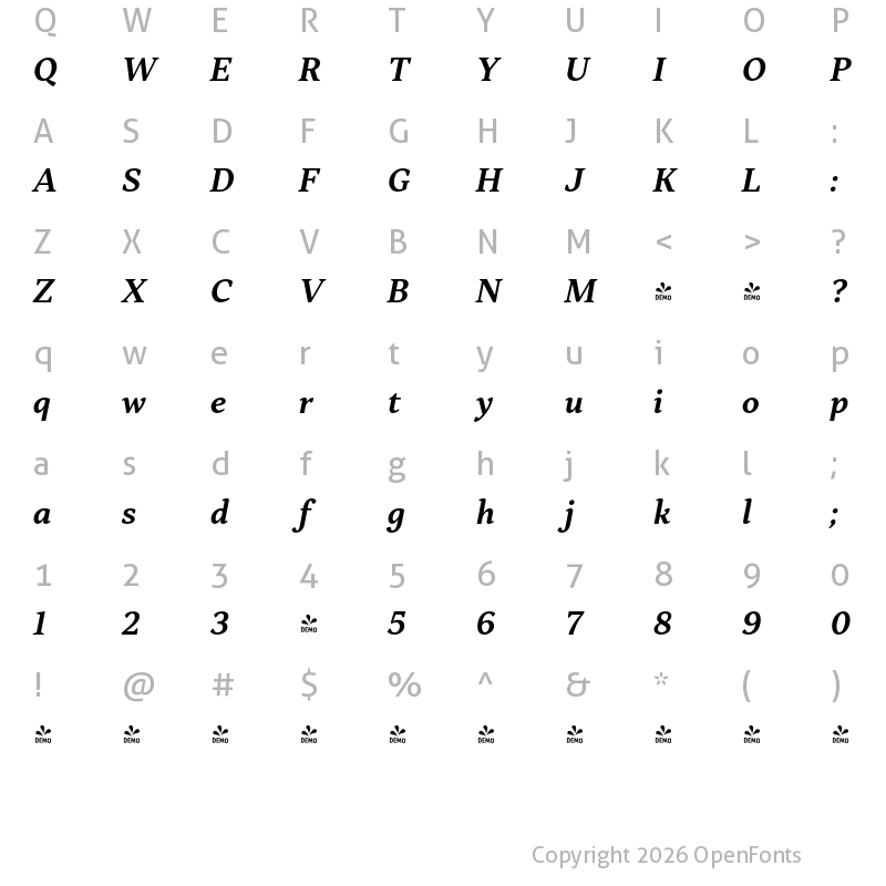 Character Map of FONTSPRING DEMO - Skema Pro Omni SmBd Italic
