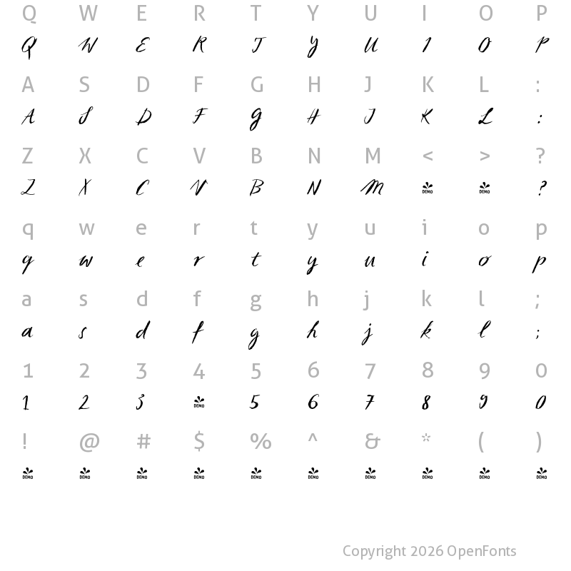 Character Map of FONTSPRING DEMO - Sketch Script Regular