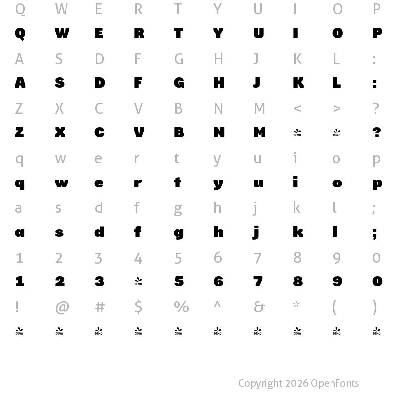 Character Map of FONTSPRING DEMO - Skilt Gothic Ultra Regular