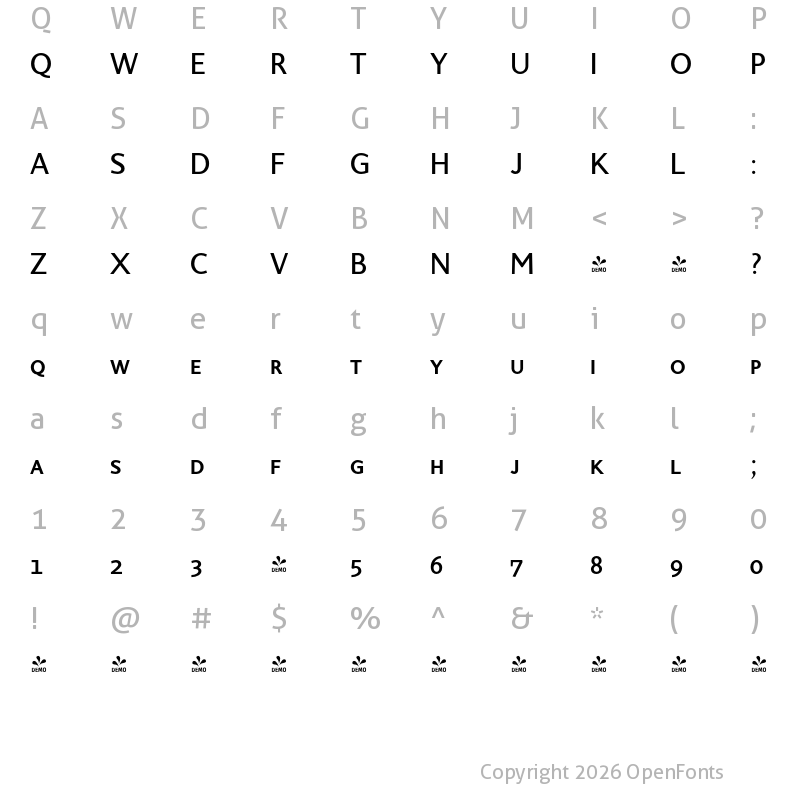 Character Map of FONTSPRING DEMO - Sky Sans Medium SC Regular