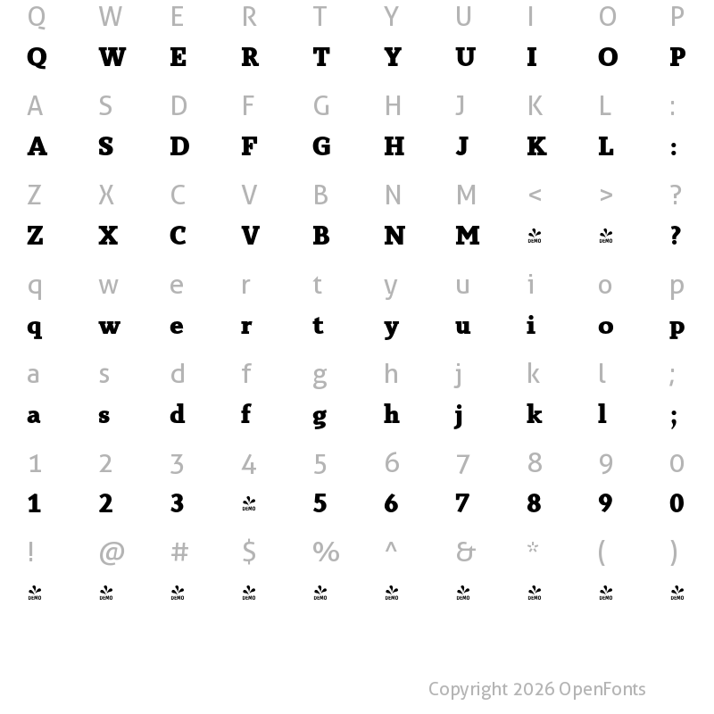 Character Map of FONTSPRING DEMO - Sky Serif Bold Bold