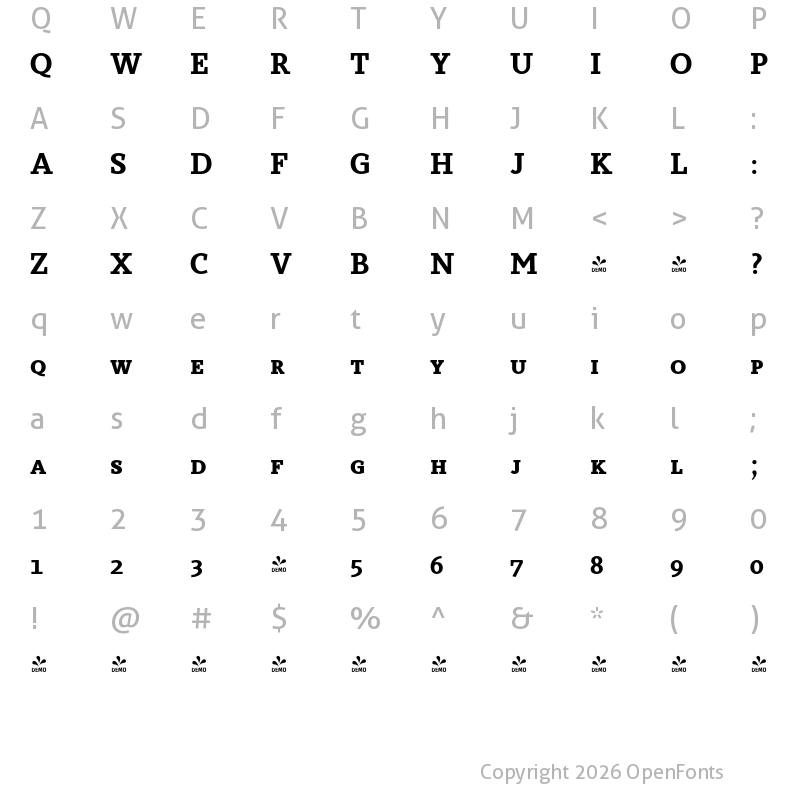 Character Map of FONTSPRING DEMO - Sky Serif Semibold SC Semibold