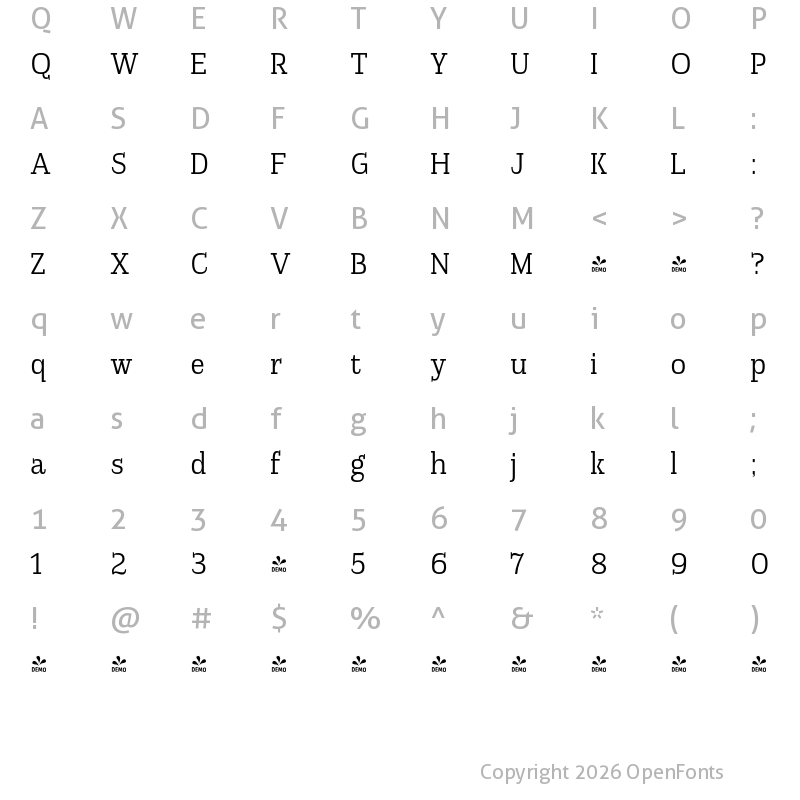 Character Map of FONTSPRING DEMO - Slabic Regular Regular