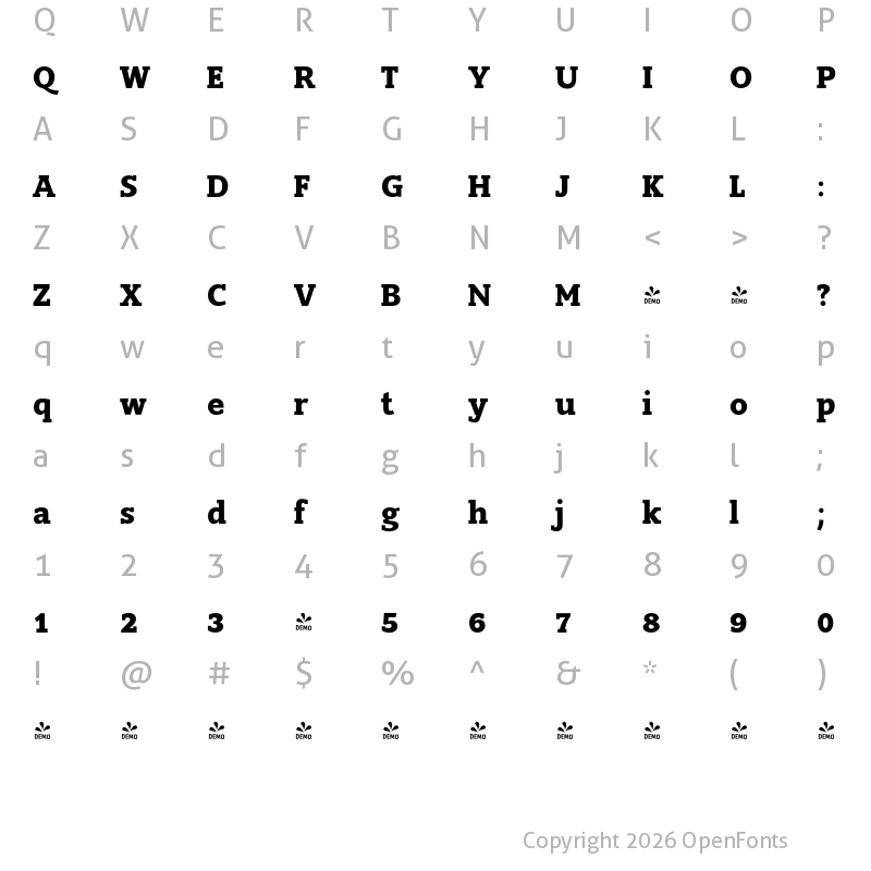 Character Map of FONTSPRING DEMO - Slam Bold Regular