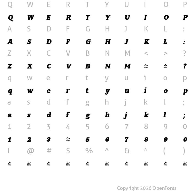 Character Map of FONTSPRING DEMO - Slam-Oblique ExtraBoldRounded Italic
