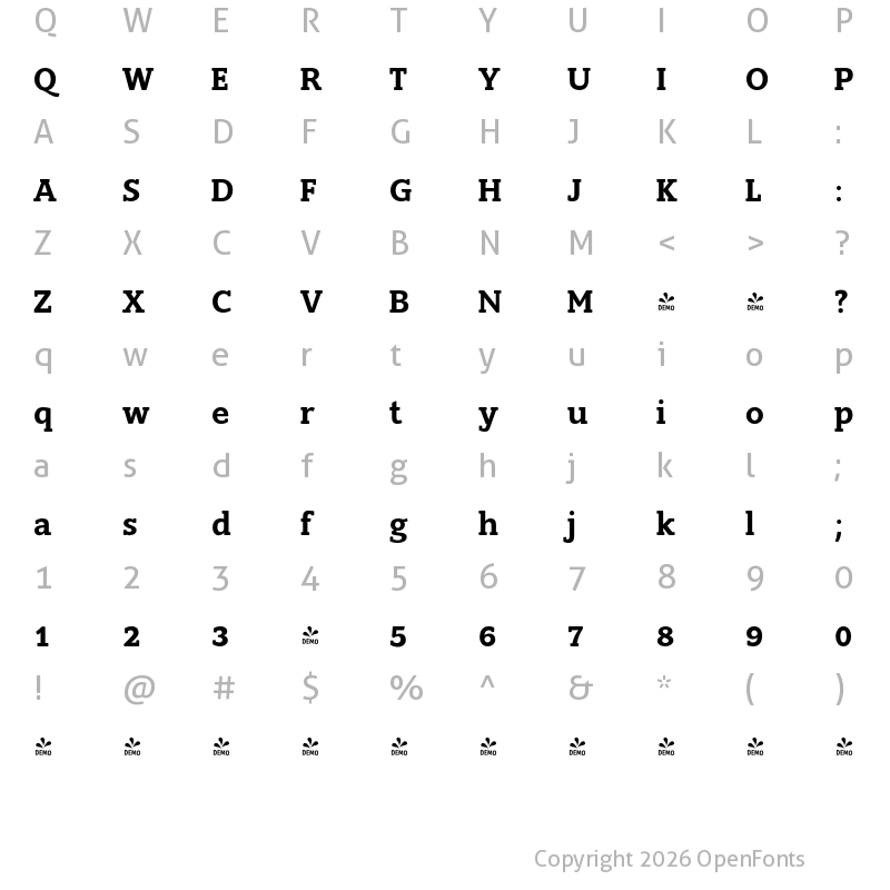 Character Map of FONTSPRING DEMO - Slam SemiBoldRounded Regular