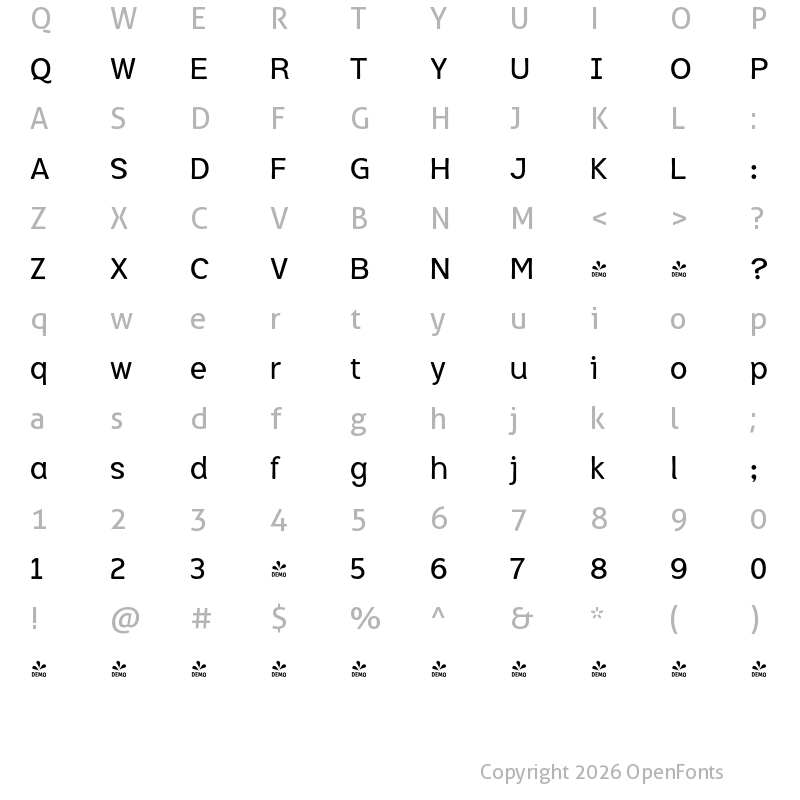 Character Map of FONTSPRING DEMO - Soft Sans Regular