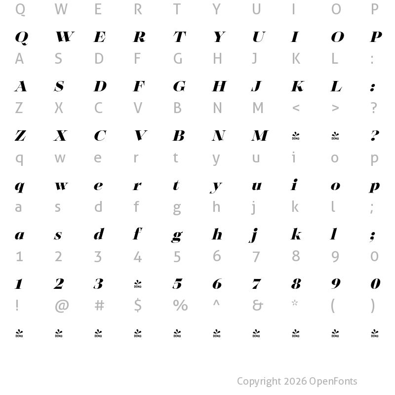 Character Map of FONTSPRING DEMO - Solena Pro Black Italic
