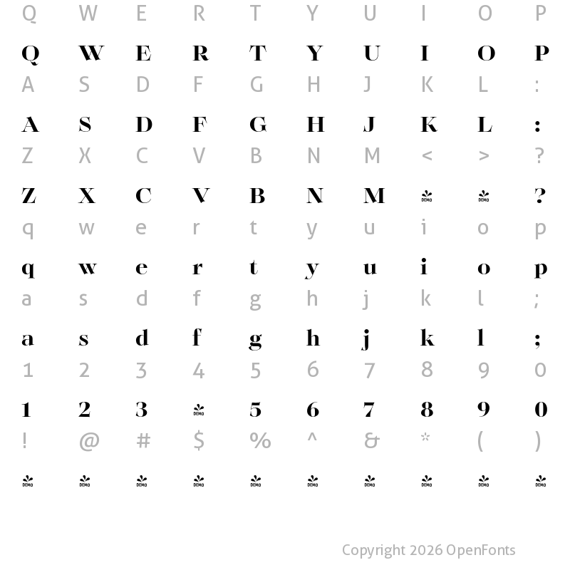 Character Map of FONTSPRING DEMO - Solena Pro Bold