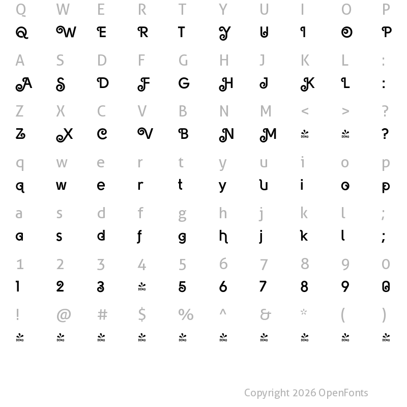 Character Map of FONTSPRING DEMO - Solomon Bold Deco Regular