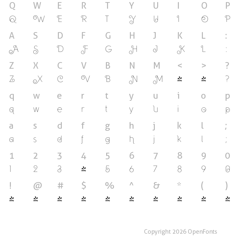 Character Map of FONTSPRING DEMO - Solomon Thin Deco Regular
