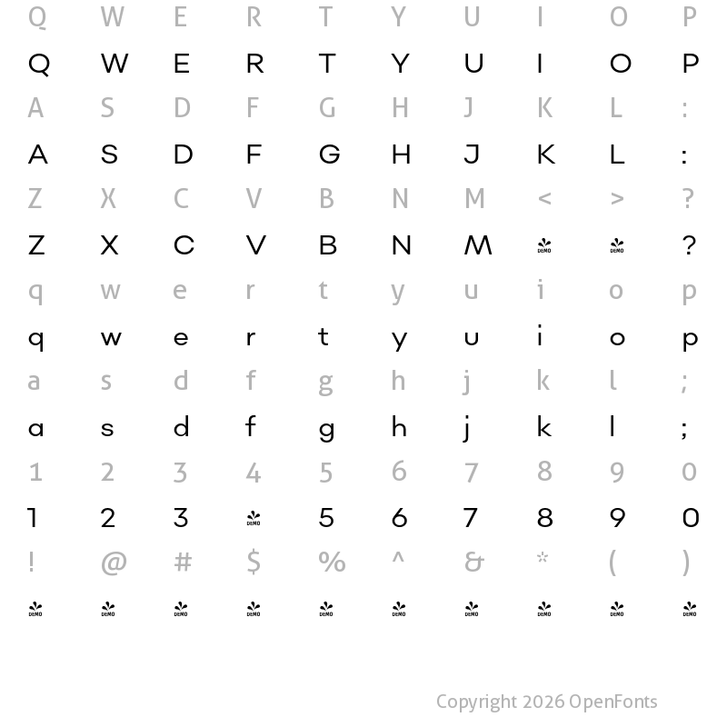 Character Map of FONTSPRING DEMO - Sonny Gothic Book Regular