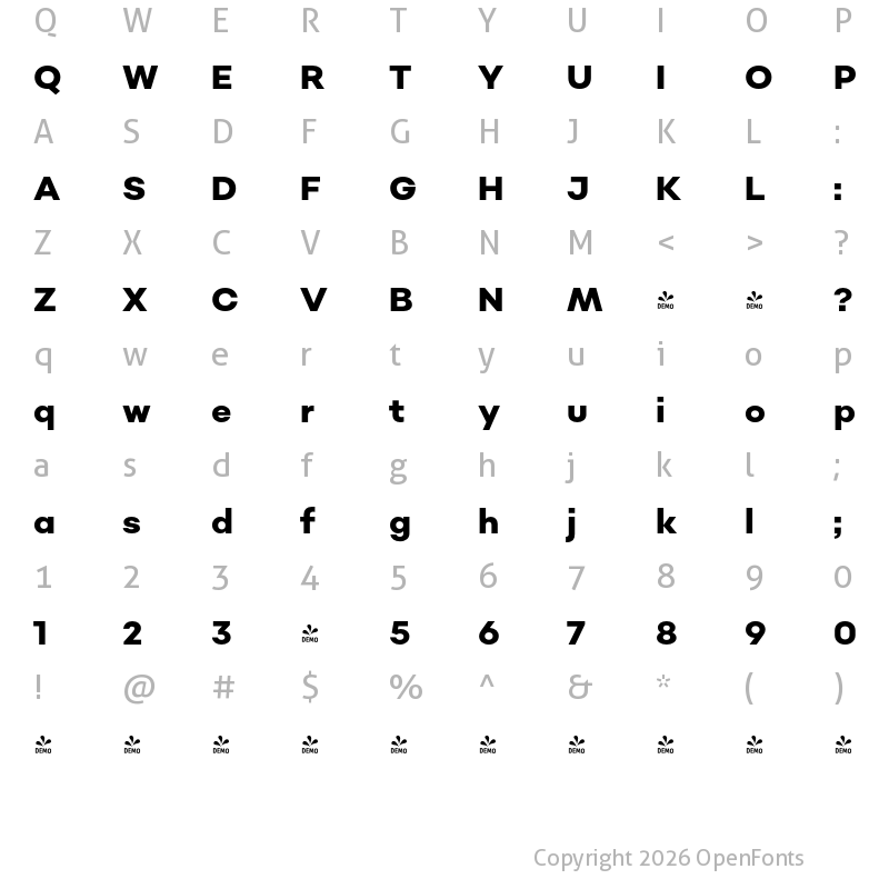 Character Map of FONTSPRING DEMO - Sonny Gothic Extra Bold Regular