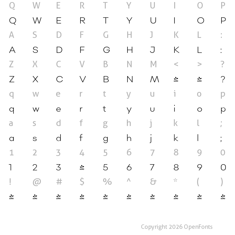 Character Map of FONTSPRING DEMO - Sonny Gothic Light Regular