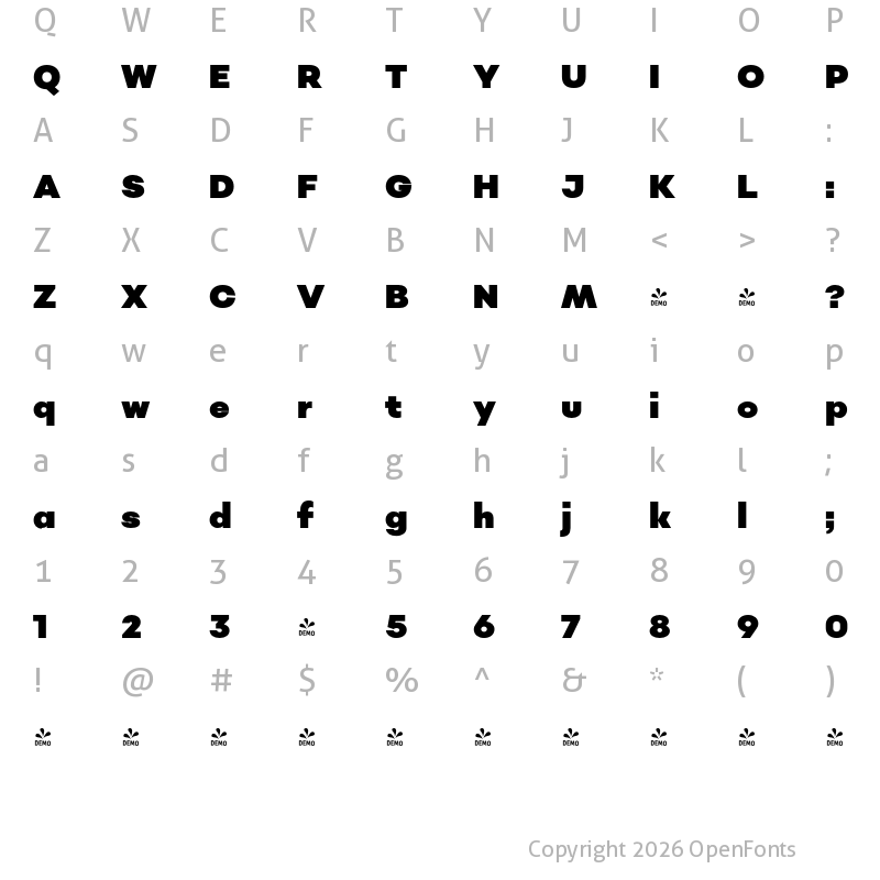 Character Map of FONTSPRING DEMO - Sonny Gothic Ultra Black Regular