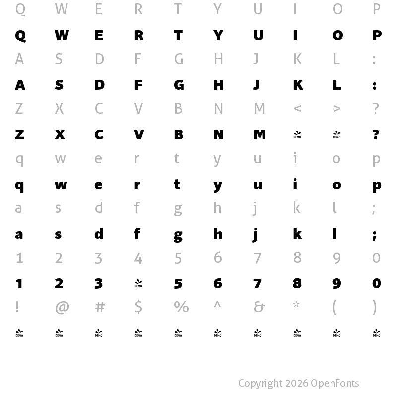 Character Map of FONTSPRING DEMO - Sonus-Black Regular