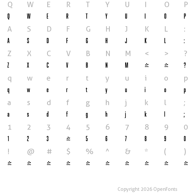 Character Map of FONTSPRING DEMO - Spaceland Eight Regular