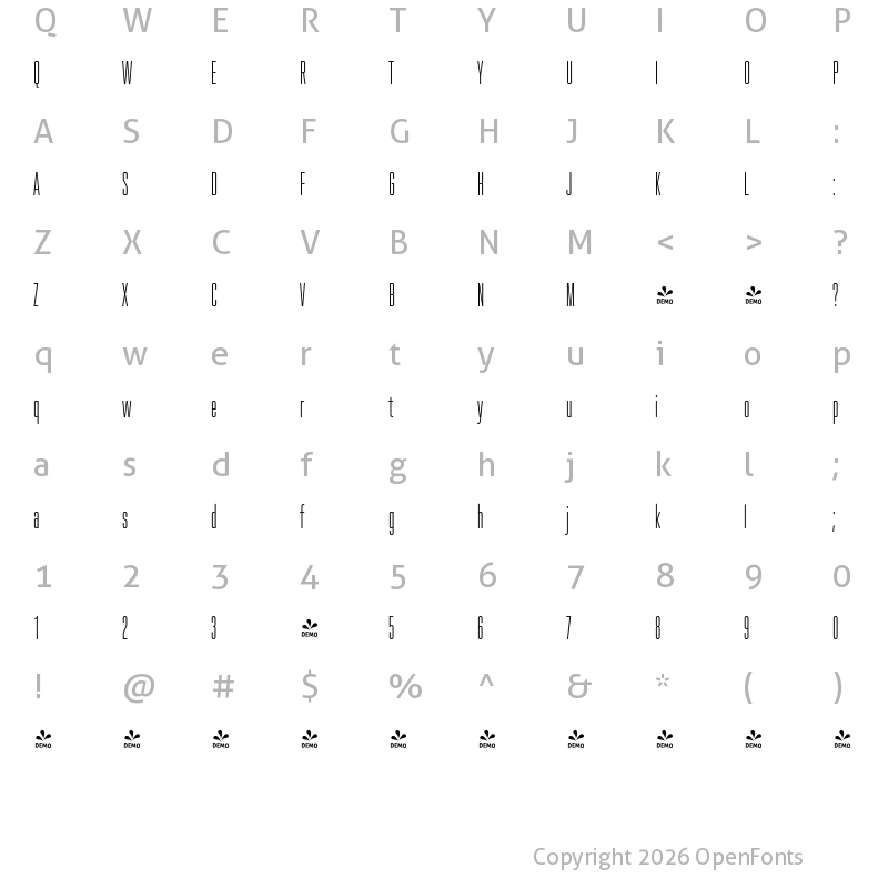 Character Map of FONTSPRING DEMO - Spaceland Three Regular