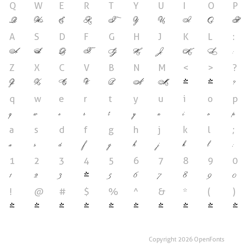 Character Map of FONTSPRING DEMO - SpencerianByProduct Regular