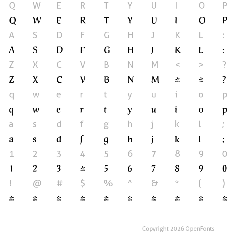 Character Map of FONTSPRING DEMO - Spirea Bold Regular