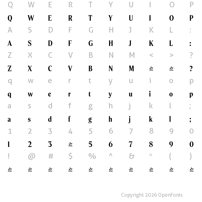 Character Map of FONTSPRING DEMO - Spirits Sharp Regular