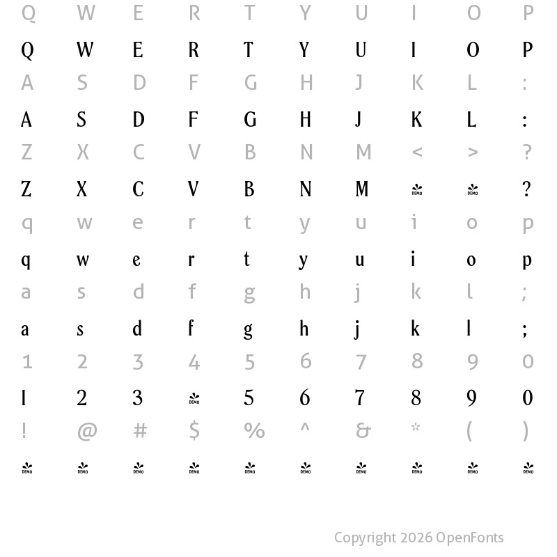 Character Map of FONTSPRING DEMO - Spirits Soft Light Regular