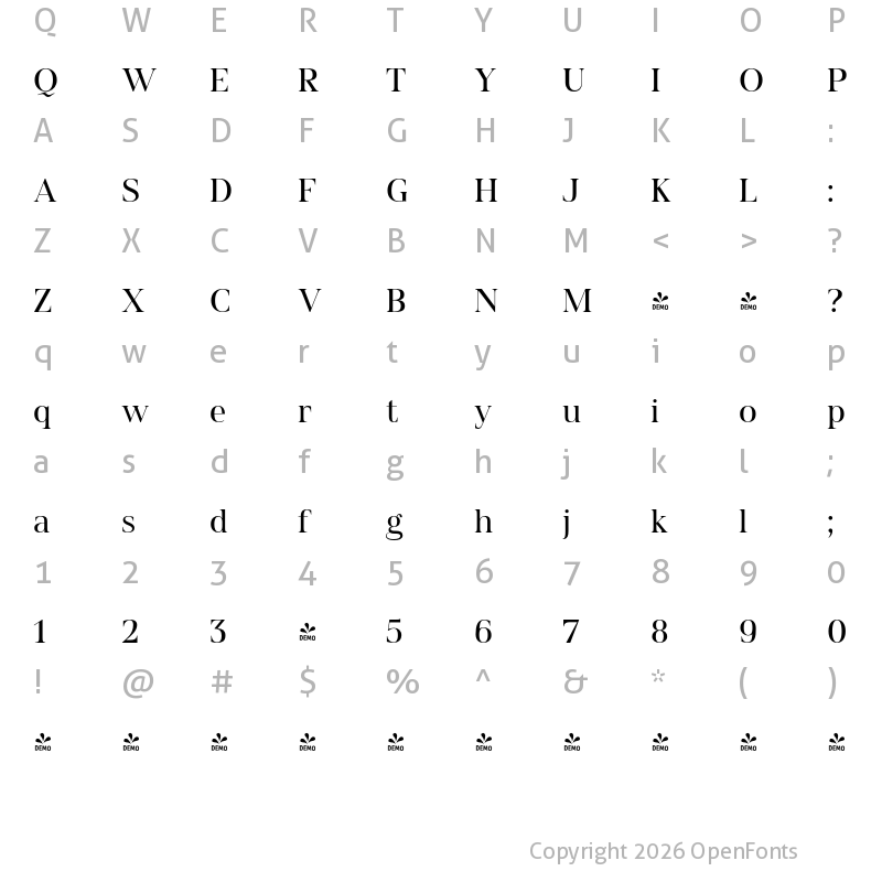 Character Map of FONTSPRING DEMO - Spitzkant Head Regular