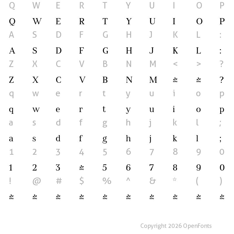 Character Map of FONTSPRING DEMO - Spitzkant Text Regular