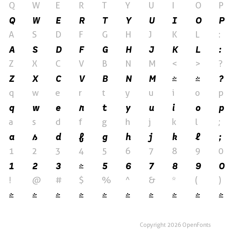 Character Map of FONTSPRING DEMO - Spock Ess Alt 2 Black It Regular