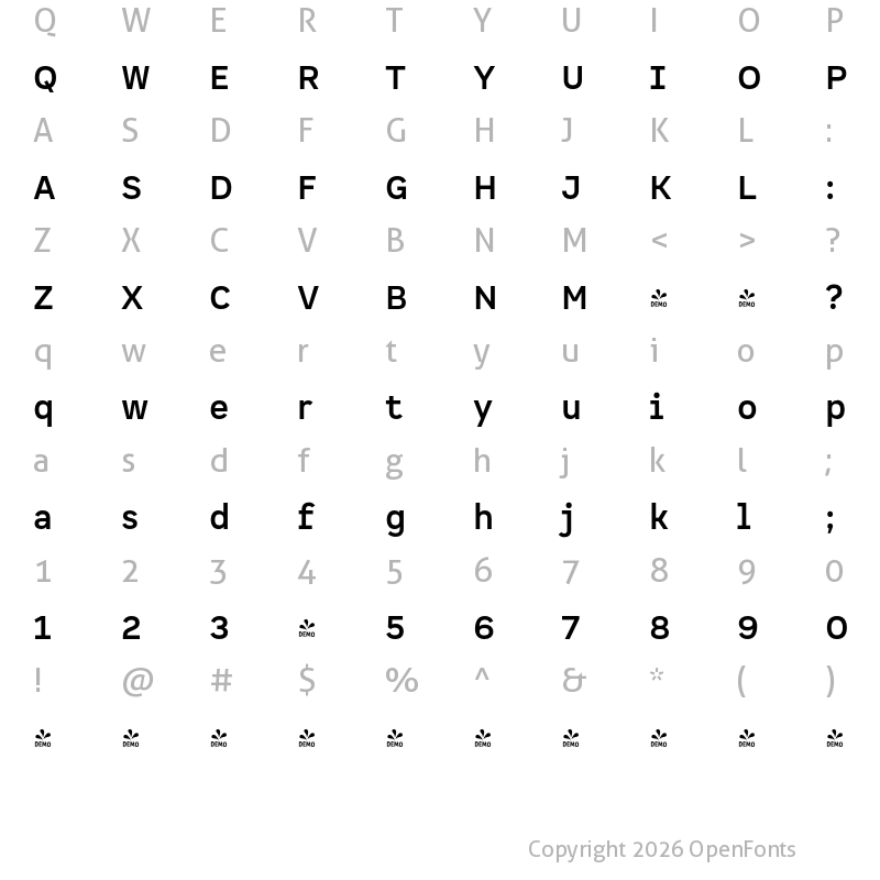 Character Map of FONTSPRING DEMO - Spock Ess Bold Regular