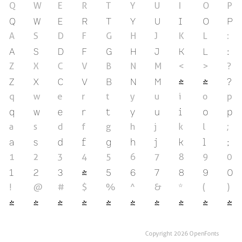 Character Map of FONTSPRING DEMO - Spock Ess UltraLight Regular