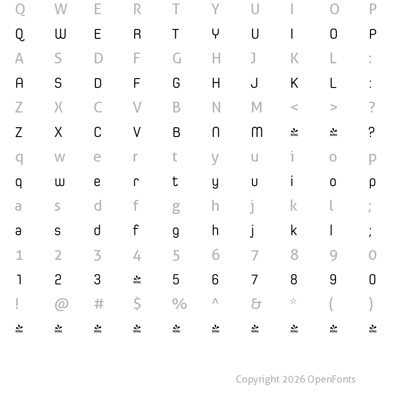 Character Map of FONTSPRING DEMO - Spoon Regular Regular