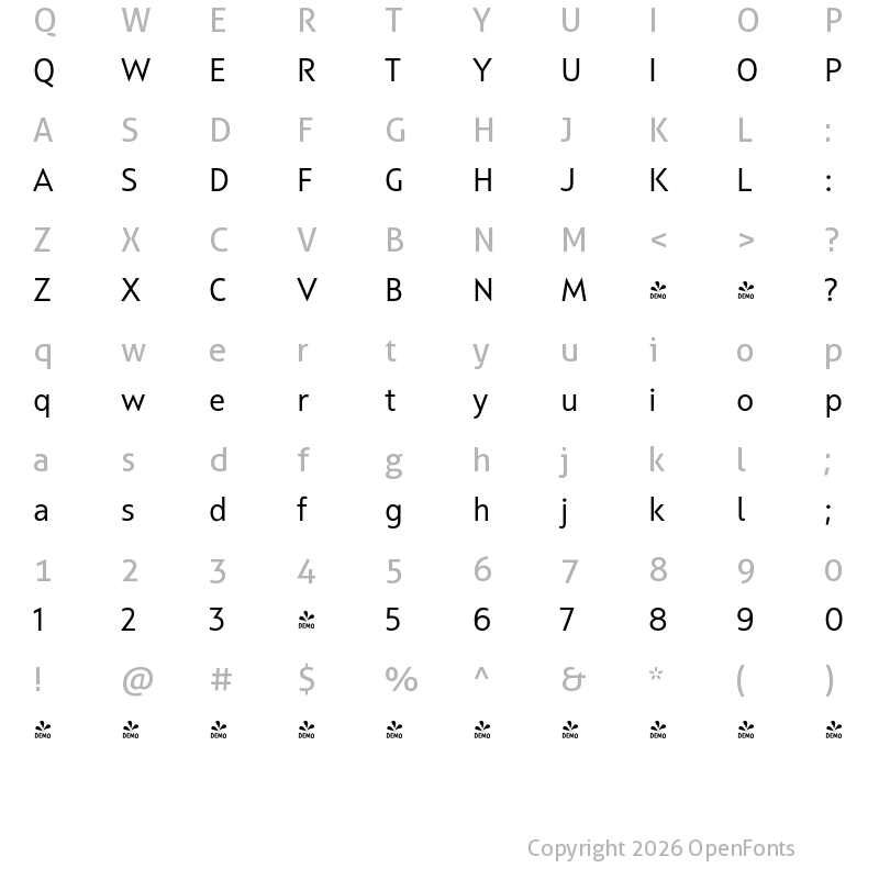 Character Map of FONTSPRING DEMO - Squad Regular
