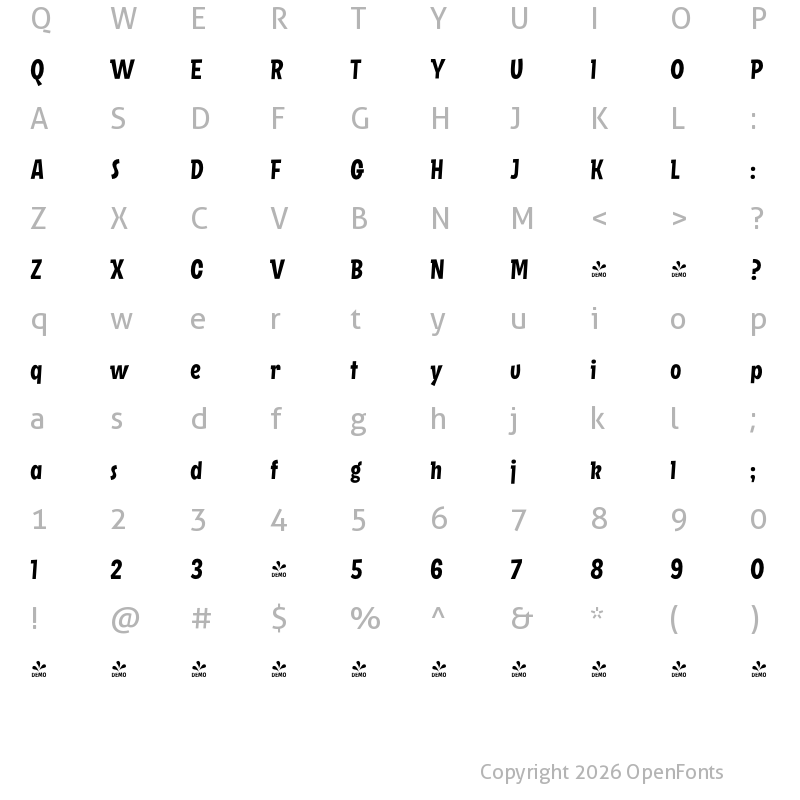 Character Map of FONTSPRING DEMO - Squick Black Regular