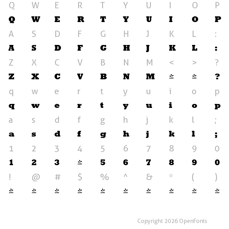 Character Map of FONTSPRING DEMO - Stafford Pro Bold