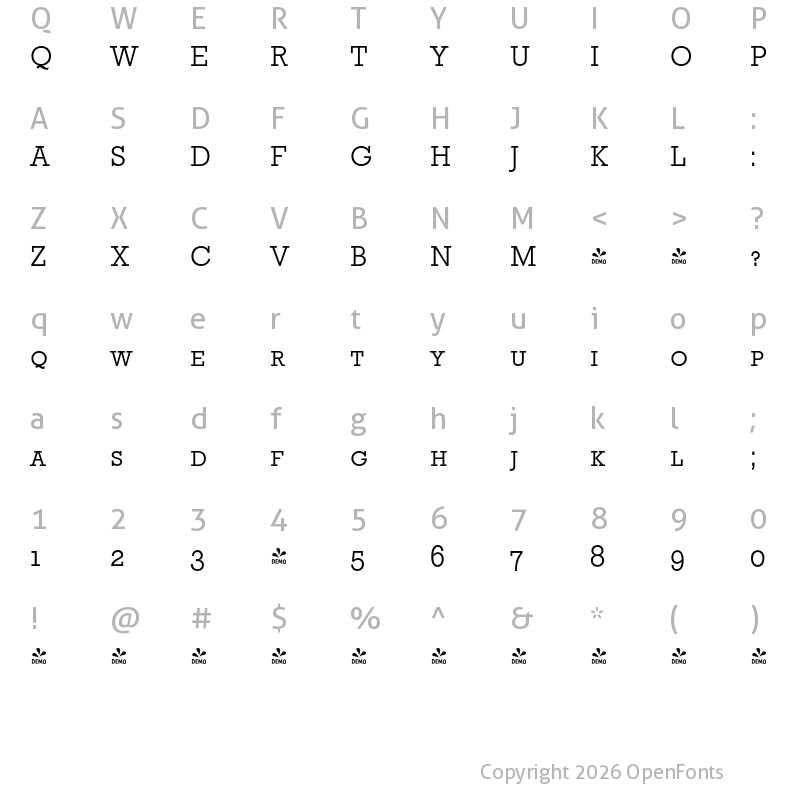 Character Map of FONTSPRING DEMO - Stafford Pro Caps Light Regular