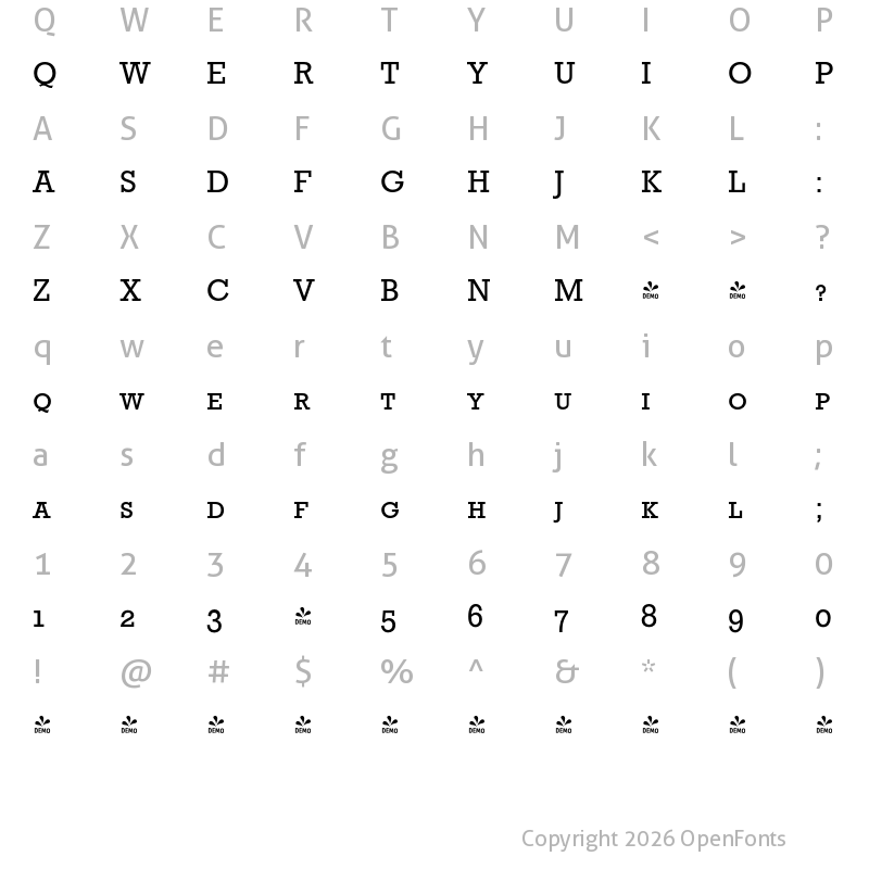 Character Map of FONTSPRING DEMO - Stafford Pro Caps Regular