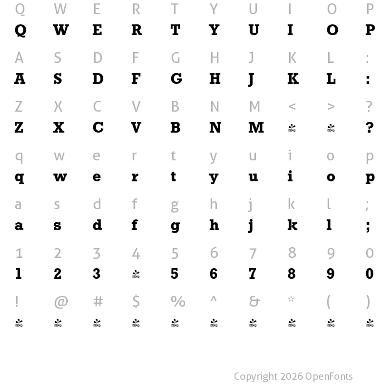 Character Map of FONTSPRING DEMO - Stafford Serial Bold