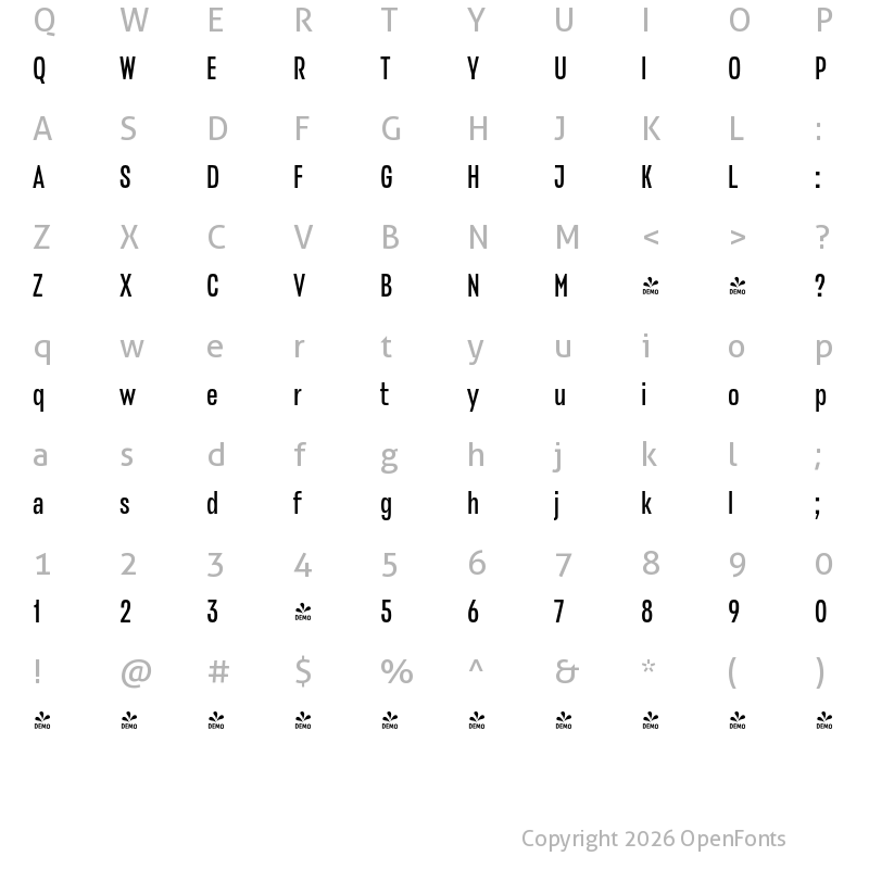 Character Map of FONTSPRING DEMO - Stapel Condensed Regular