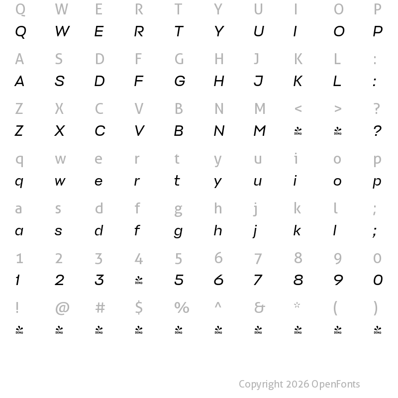 Character Map of FONTSPRING DEMO - Stapel Italic
