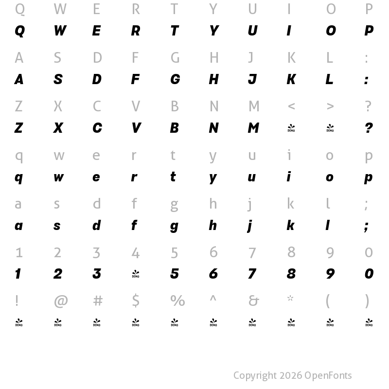 Character Map of FONTSPRING DEMO - Stapel Text Bold Italic